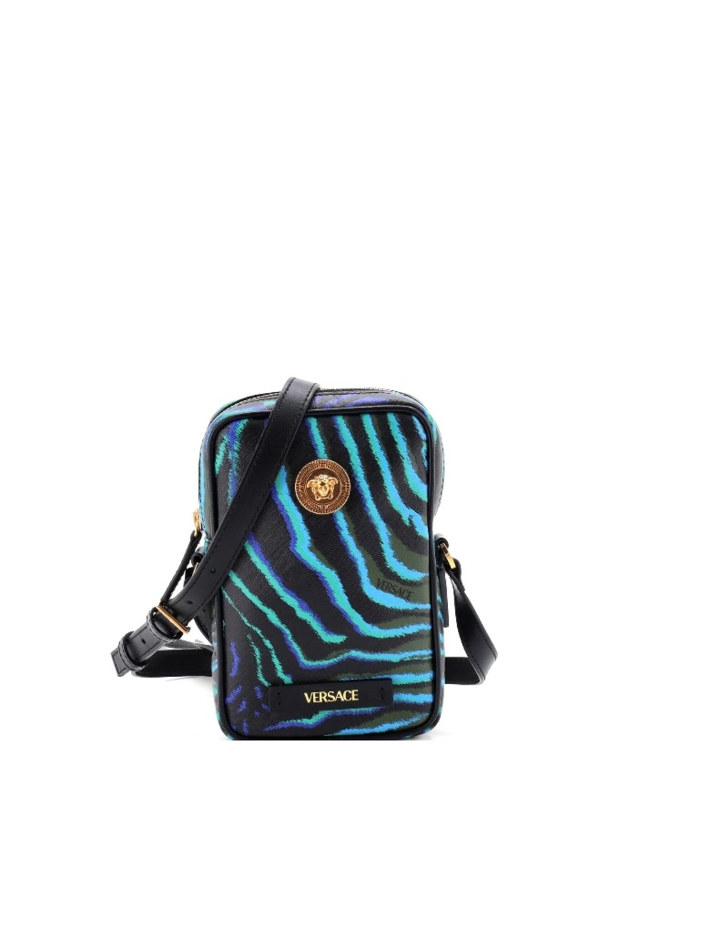 Versace Black and Blue Zebra-Print Crossbody Phone Bag